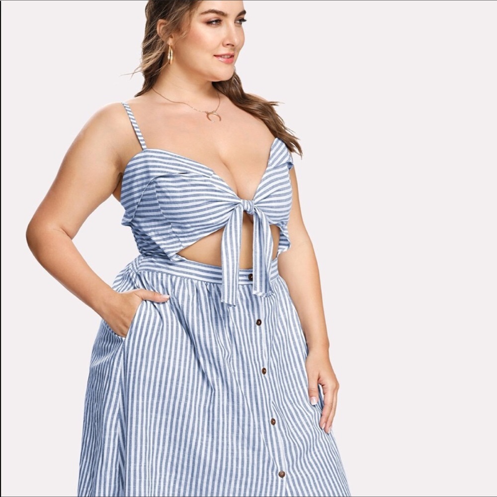 Blue and white striped dress